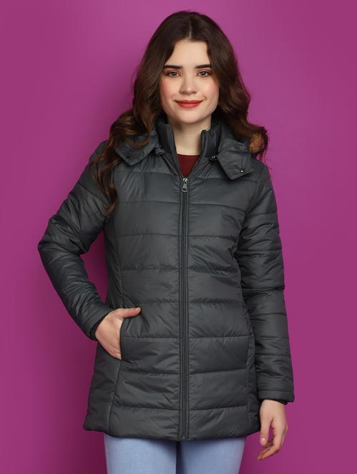 women navy blue solid long sleeve quilted jacket - 20682172 - Very Small Image - 1