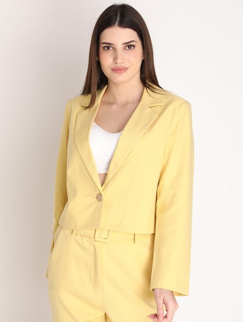 Solid Yellow Casual Crop Blazer - 20683747 - Very Small Image - 1