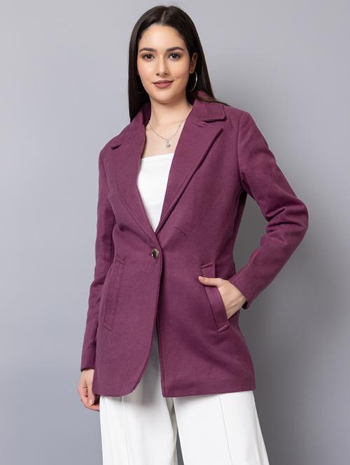 women purple solid full sleeve overcoat - 20683794 - Very Small Image - 1