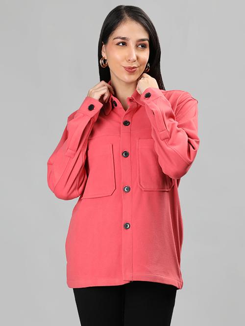 Solid Red Casual Shacket - 20683846 - Very Small Image - 1