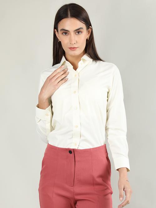 women cream solid full sleeve regular shirt - 20683853 - Very Small Image - 1