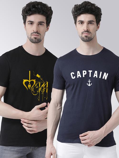 pack of 2 multi coloured printed round neck t-shirt - 20684225 - Very Small Image - 1