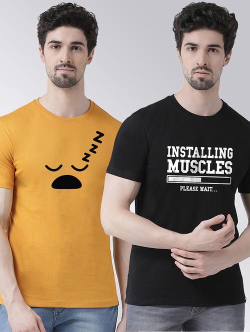 men set of 2 multi colored round neck graphic regular t-shirt  - 20684297 - Very Small Image - 1