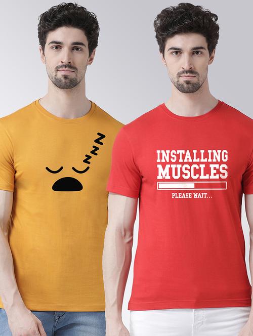 men set of 2 multi colored round neck graphic regular t-shirt  - 20684298 - Very Small Image - 1