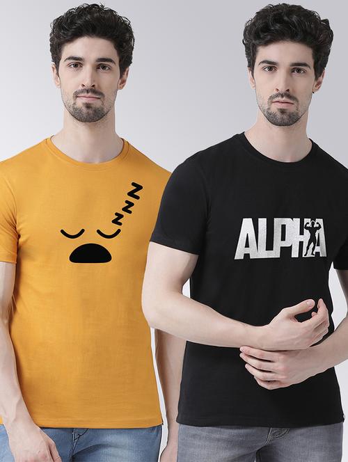 men set of 2 multi colored round neck graphic regular t-shirt  - 20684308 - Very Small Image - 1