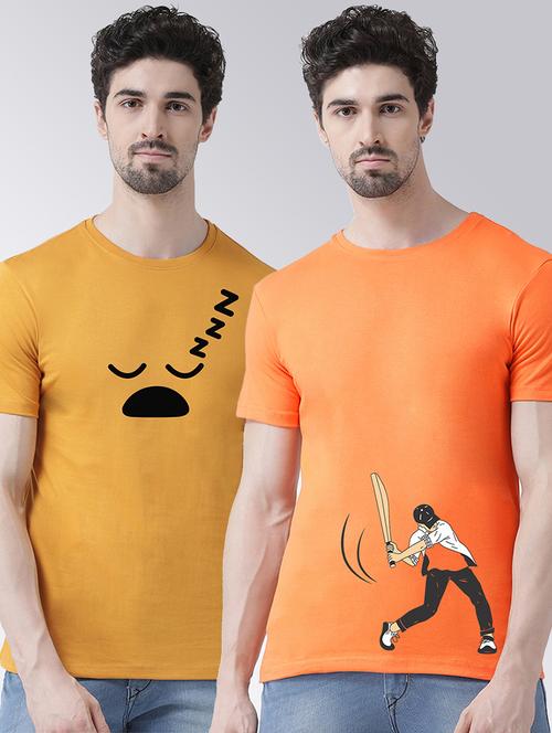 men set of 2 multi colored round neck graphic regular t-shirt  - 20684311 - Very Small Image - 1