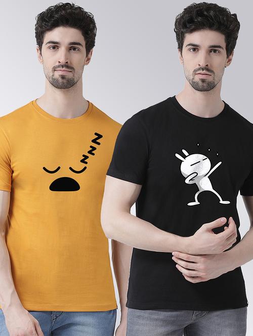 men set of 2 multi colored round neck graphic regular t-shirt  - 20684313 - Very Small Image - 1