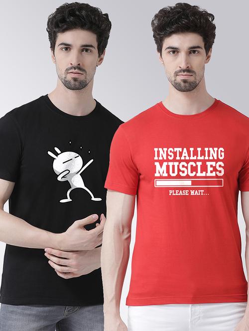 men set of 2 multi colored round neck graphic regular t-shirt  - 20684327 - Very Small Image - 1