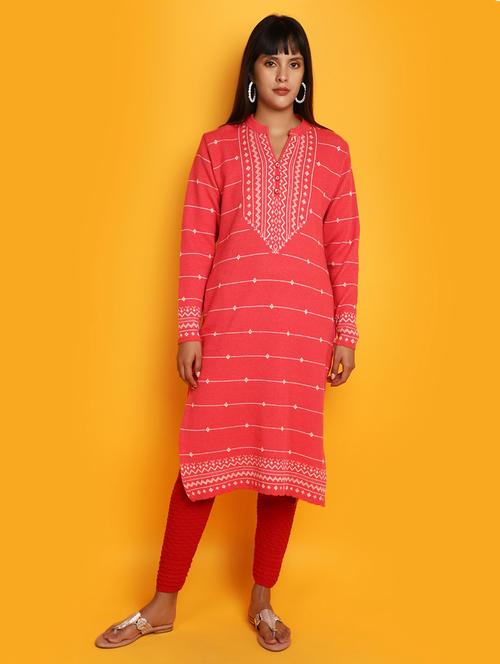 coral self design woolen kurta - 20685940 - Very Small Image - 1