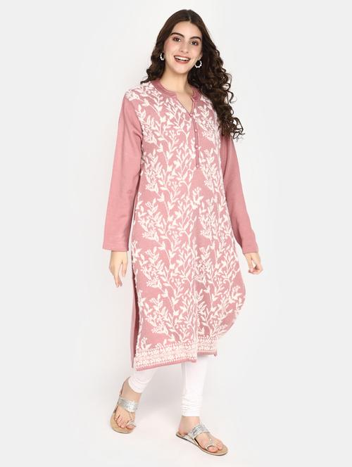 pink self design woolen kurta - 20686064 - Very Small Image - 1