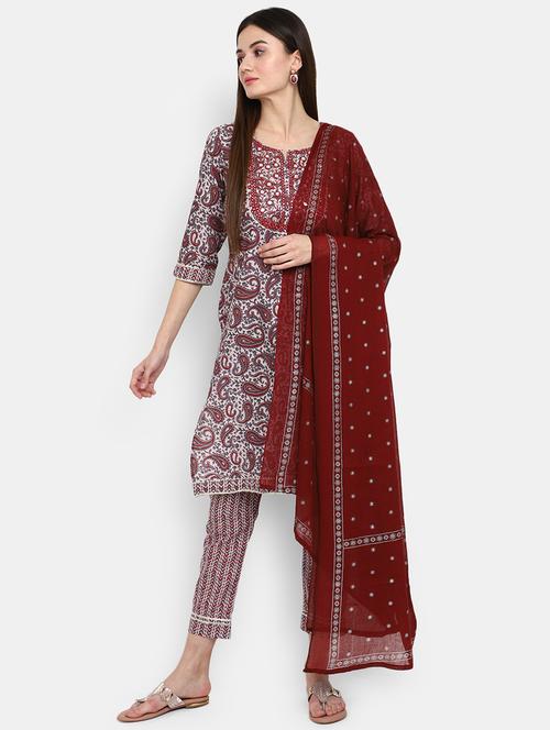 women white notch neck kurta pant set with dupatta - 20686086 - Very Small Image - 1