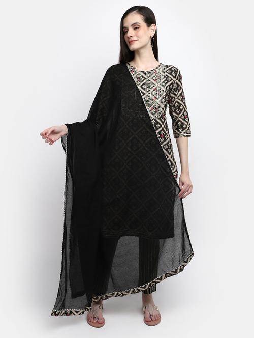 women black round neck kurta pant set with dupatta - 20686090 - Very Small Image - 1