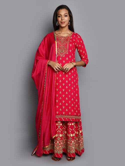 women pink round neck kurta sharara set with dupatta - 20686096 - Very Small Image - 1