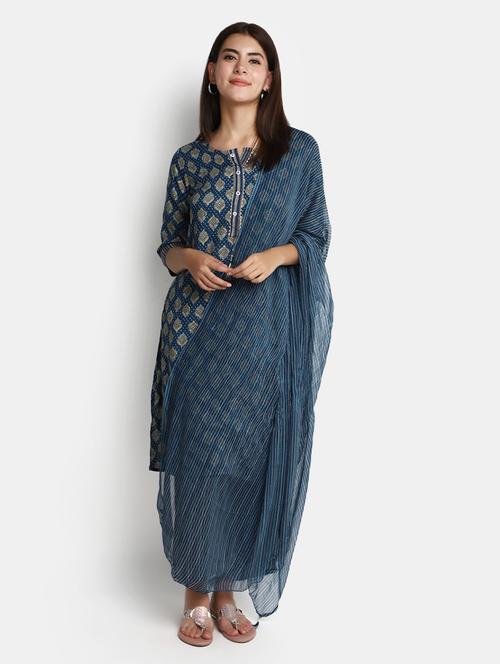 women blue kurta palazzo set with dupatta - 20686097 - Very Small Image - 1