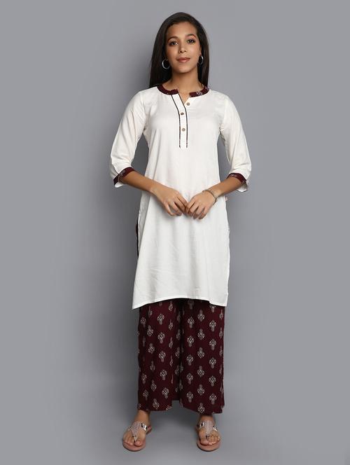 women white mandarin neck kurta palazzo set  - 20686101 - Very Small Image - 1