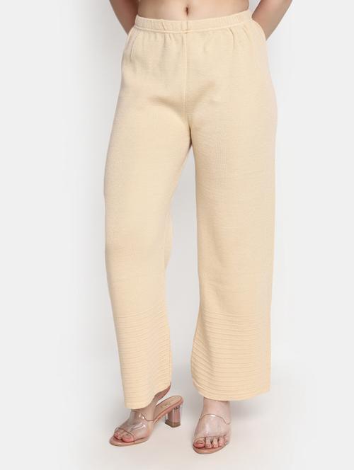 women beige self design wide leg trouser - 20686120 - Very Small Image - 1