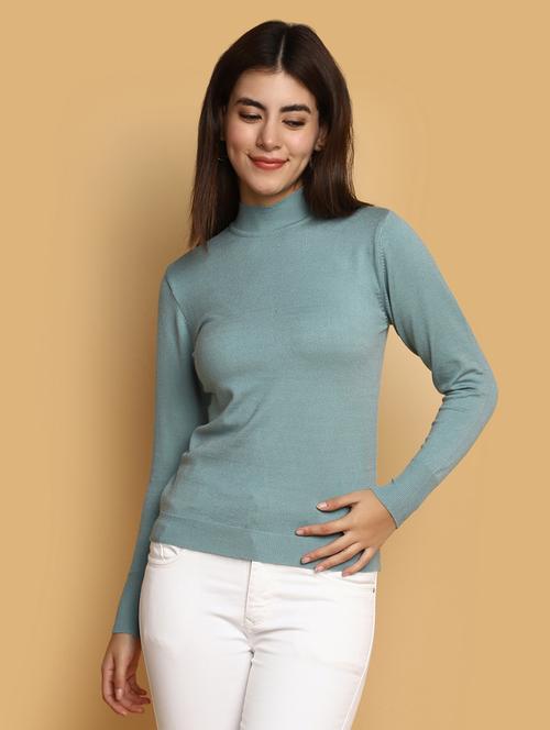 women solid high neck pullover - 20686159 - Very Small Image - 1