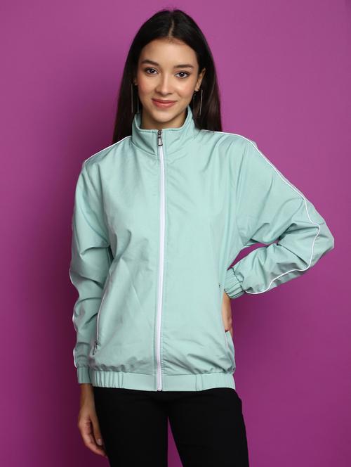 women solid stand collar windcheater - 20686209 - Very Small Image - 1