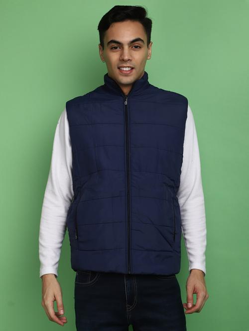 solid blue sleeveless casual jacket - 20686261 - Very Small Image - 1