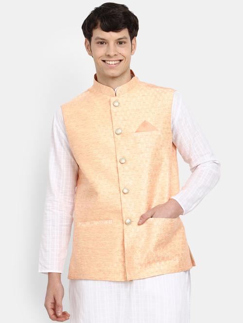 men melange mandarin neck nehru jacket - 20686292 - Very Small Image - 1