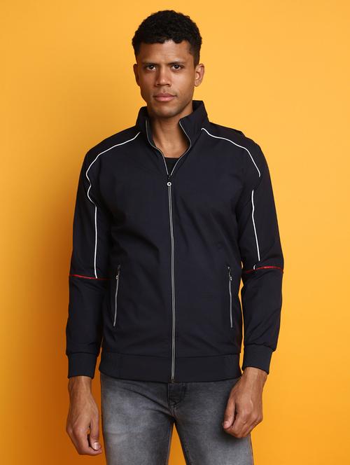 blue thin striped detailed detachable hooded jacket - 20686349 - Very Small Image - 1