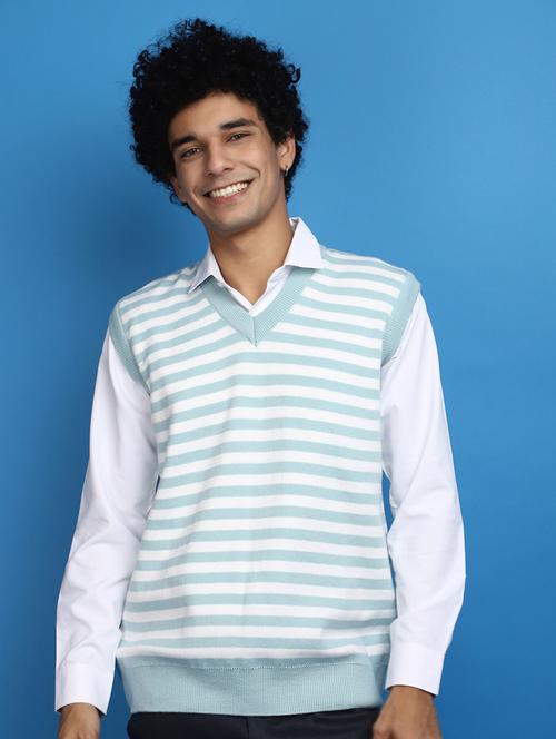 light blue striped sleeveless v-neck pullover - 20686840 - Very Small Image - 1