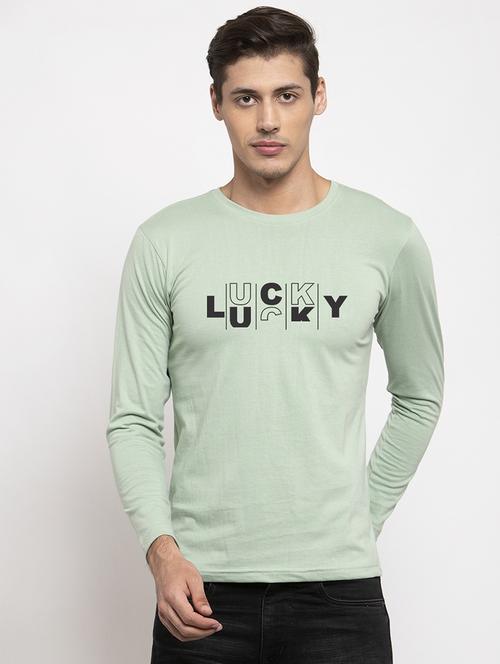 men sea green typographic full sleeve regular t-shirt - 20687100 - Very Small Image - 1