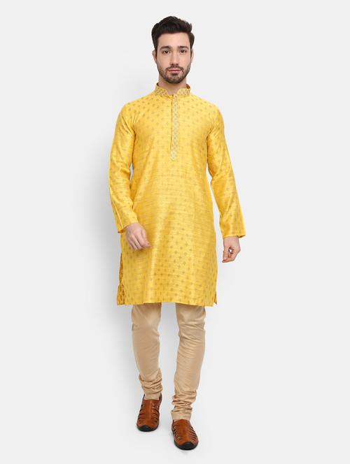 yellow self design detailed kurta & pajama set - 20687467 - Very Small Image - 1