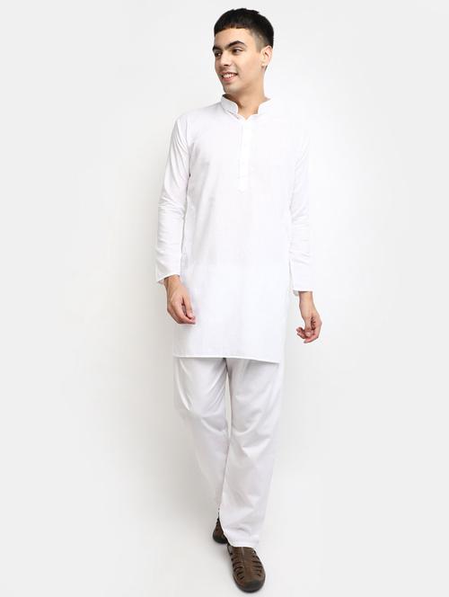 solid white kurta & pajama set - 20687485 - Very Small Image - 1