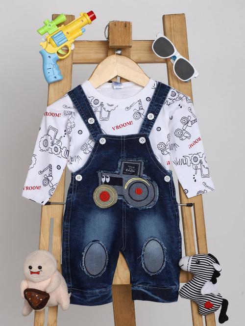 kids printed dungree twin set - 20687602 - Very Small Image - 1