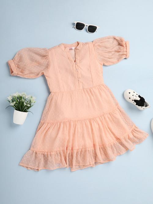 Girls Mandarin Collar Puff Sleeve Frock - 20687915 - Very Small Image - 1