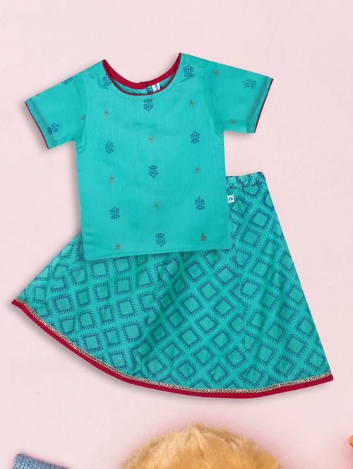 blue printed round neck skirt top set - 20687942 - Very Small Image - 1