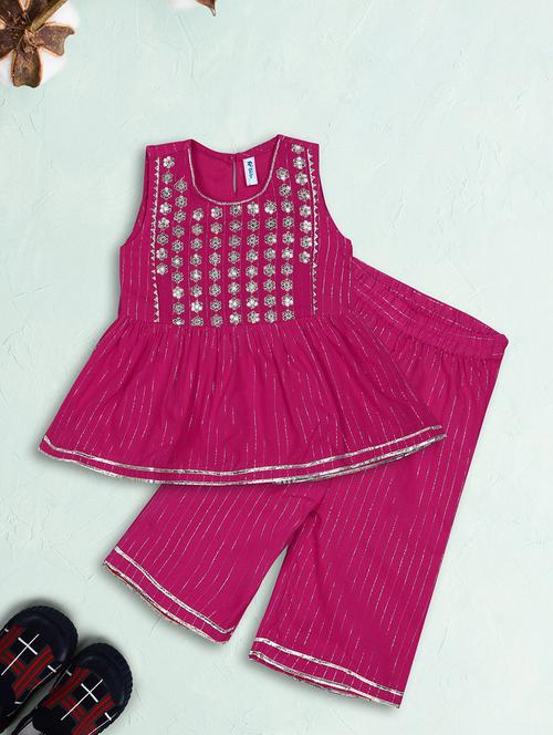 pink round neck kurta palazzo set - 20687944 - Very Small Image - 1