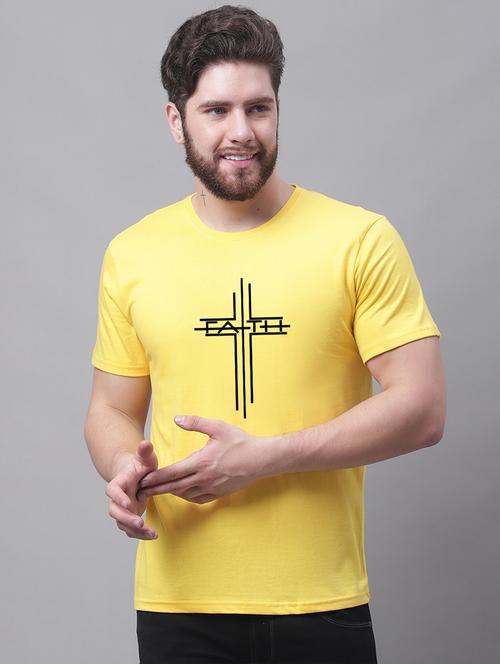 men yellow graphic round neck regular t-shirt - 20688187 - Very Small Image - 1