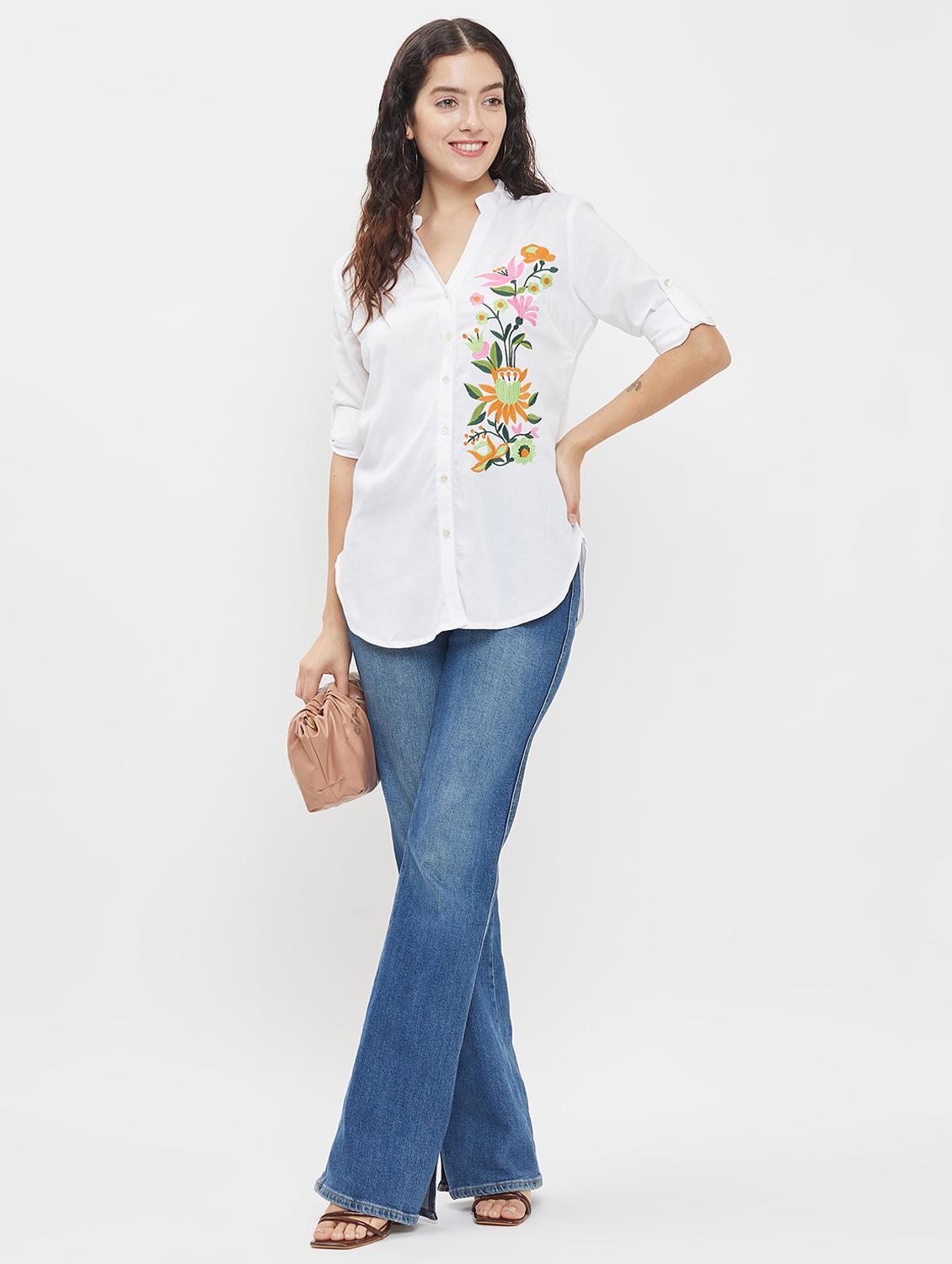 women mandarin neck embroidered regular shirt - 20706894 - Standard Image - 4