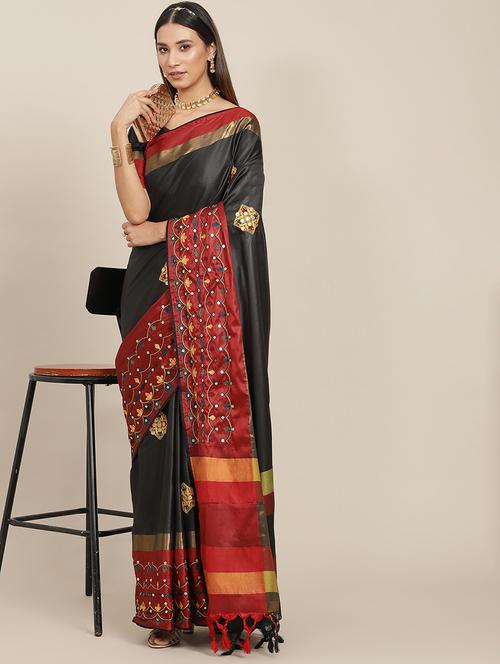 women black embroidered saree with blouse - 20706999 - Very Small Image - 1