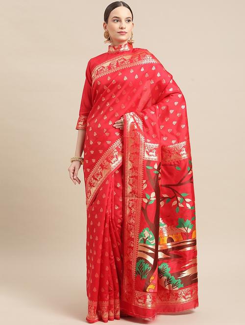 women red self design banarasi sare with blouse - 20707056 - Very Small Image - 1