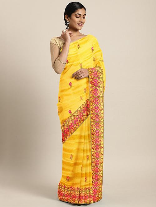 yellow georgette embroidered saree with blouse - 20707335 - Very Small Image - 1