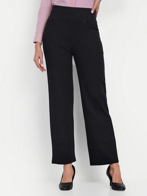 women black solids full length trousers - 20716716 - Very Small Image - 1