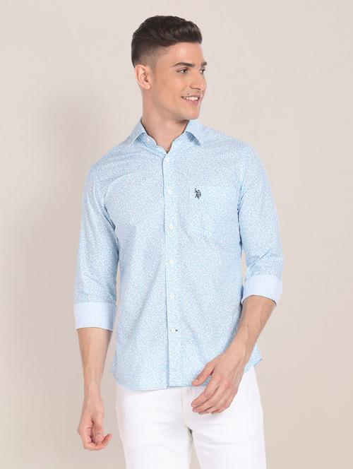 light blue cotton blend  printed casual shirt - 20720273 - Very Small Image - 1