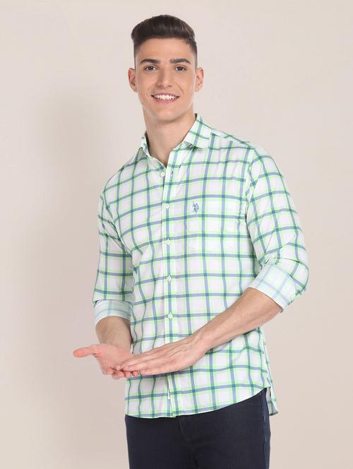 white cotton blend checks casual shirt - 20720330 - Very Small Image - 1