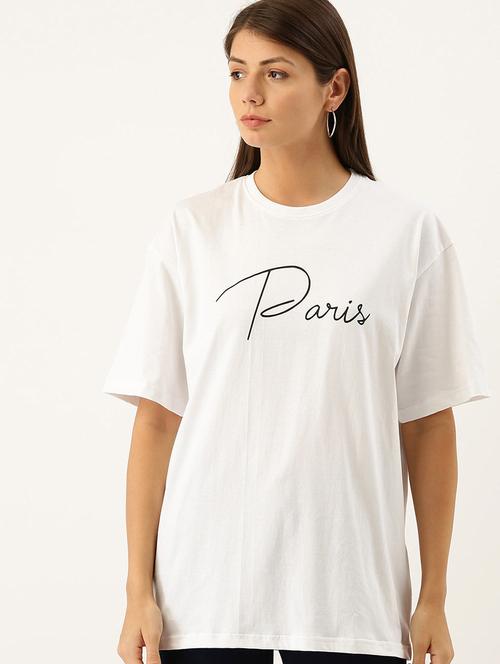 white typographic print oversized round neck t-shirt - 20720974 - Very Small Image - 1