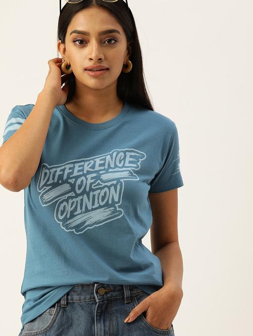 women round neck front print t-shirt - 20721119 - Very Small Image - 1