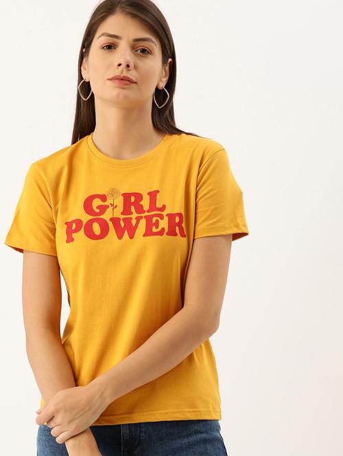 yellow chest print round neck t-shirt - 20721336 - Very Small Image - 1