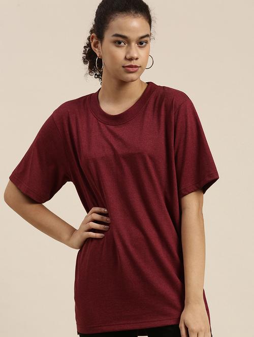 solid maroon relaxed fit round neck t-shirt - 20721791 - Very Small Image - 1