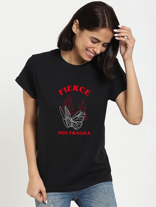 black chest print round neck t-shirt - 20721921 - Very Small Image - 1