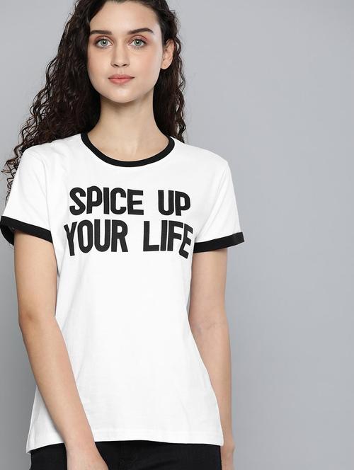 women white typographic round neck regular t-shirt - 20722413 - Very Small Image - 1