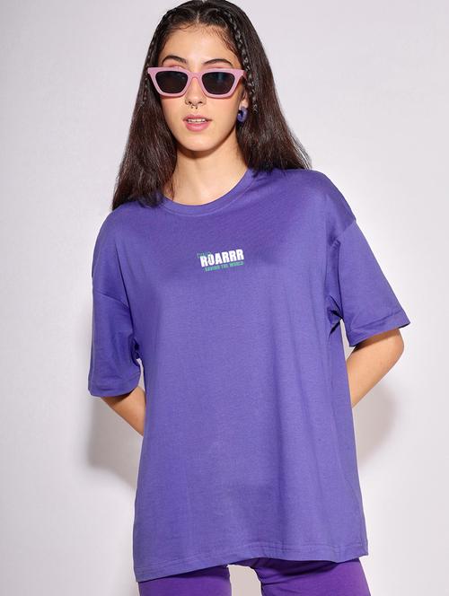 women purple typographic round neck oversized t-shirt - 20722440 - Very Small Image - 1