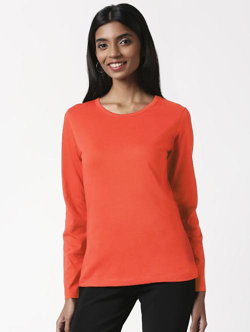 solid red long sleeves round neck t-shirt - 20722872 - Very Small Image - 1