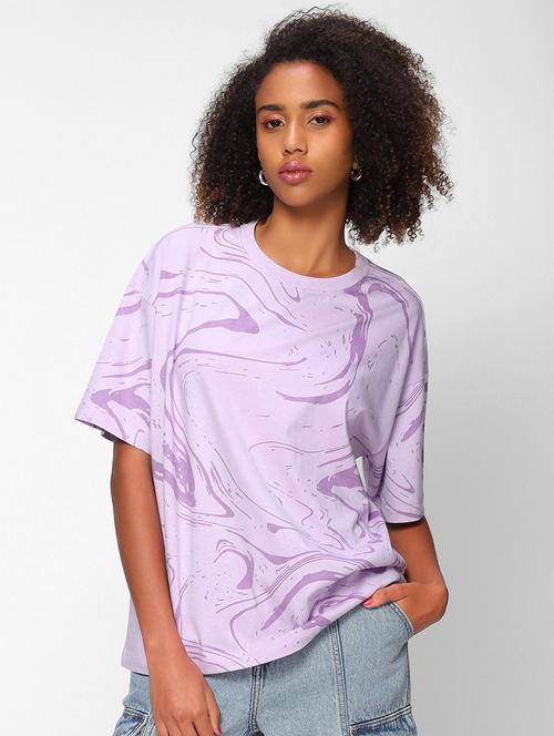 lavender printed oversized round neck t-shirt - 20723252 - Very Small Image - 1
